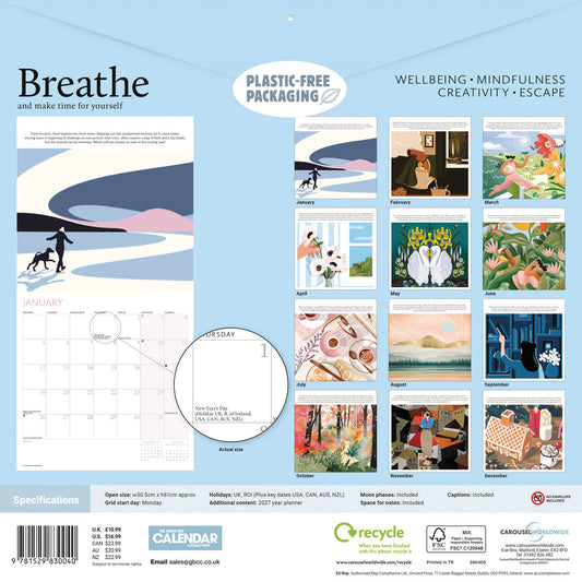Breathe wall calendar 2026