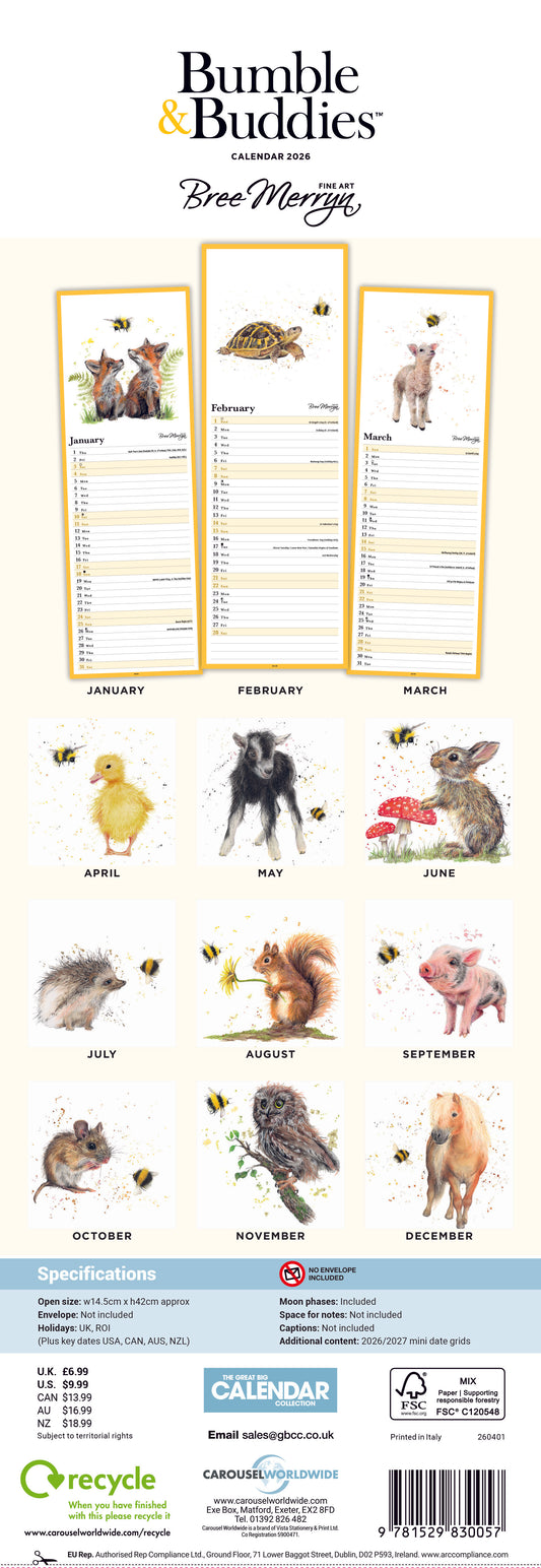 Bumble & Buddies slim calendar 2026