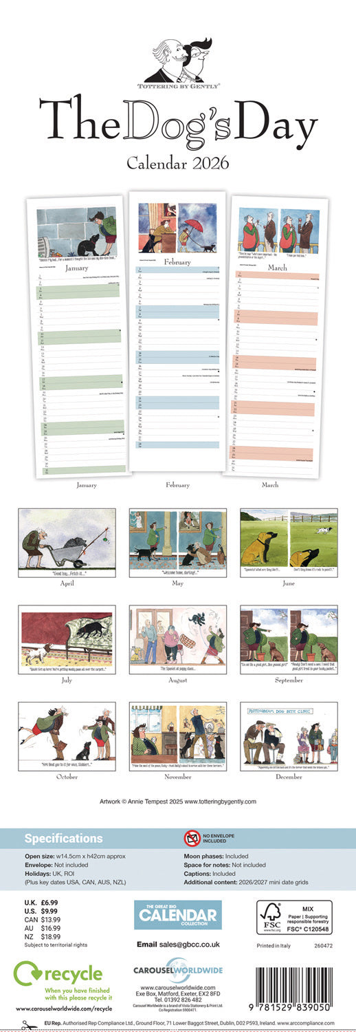Tottering by Gently Dog's Day slim calendar 2026