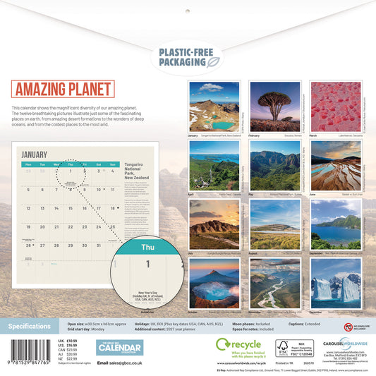 Amazing Planet wall calendar 2026