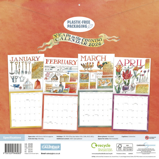 Matthew Rice, A Year in the Country wall calendar 2026