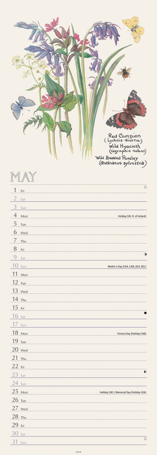 Country Diary, Edith Holden slim calendar 2026