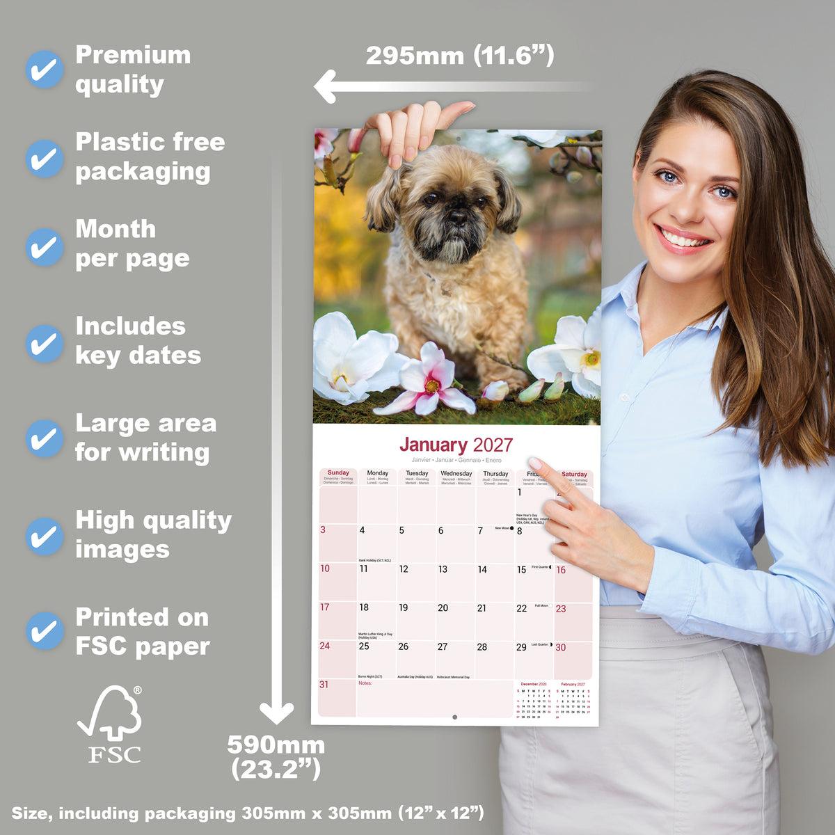Shih Tzu wall calendar 2027