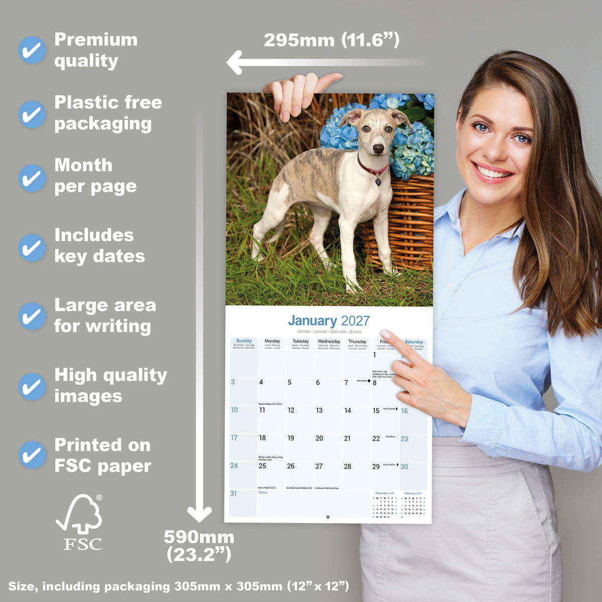 Whippet wall calendar 2027