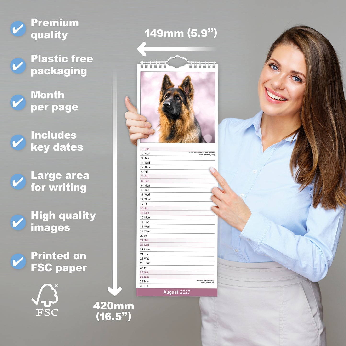 German Shepherd slim calendar 2027