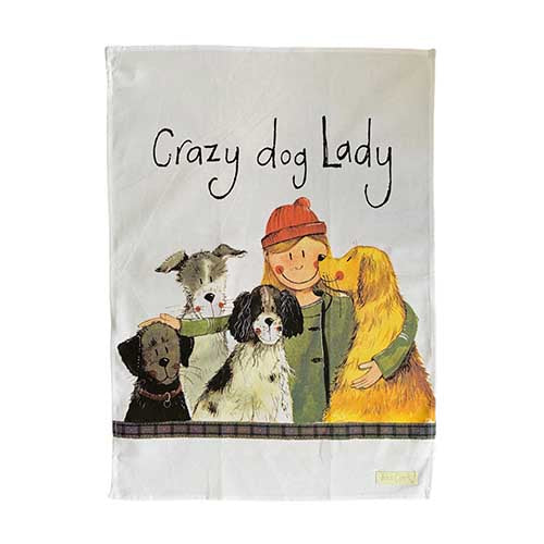 Crazy dog lady tea towel