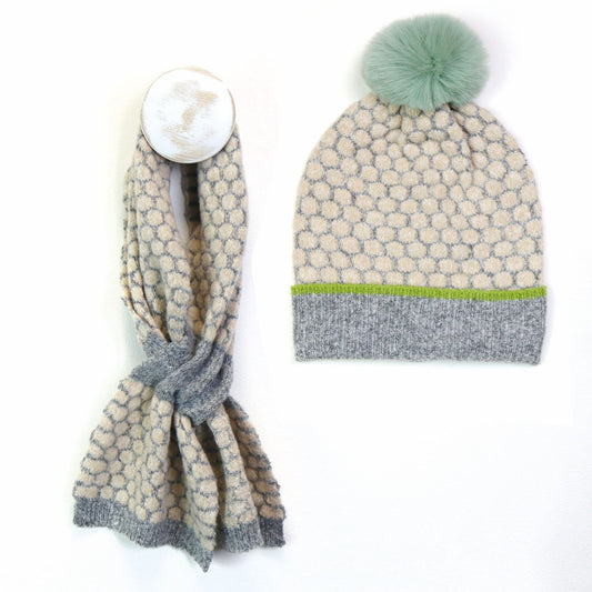 Popcorn knit recycled hat and scarf set