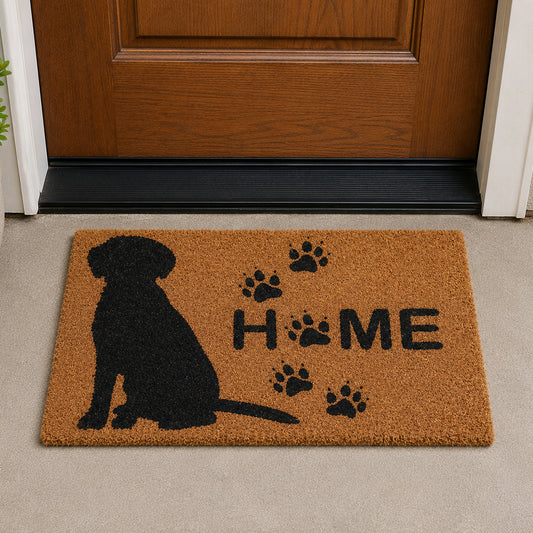 Dog silhouette shaped coir door mat