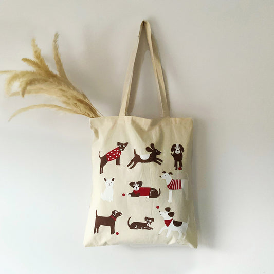 Playful dogs cotton bag