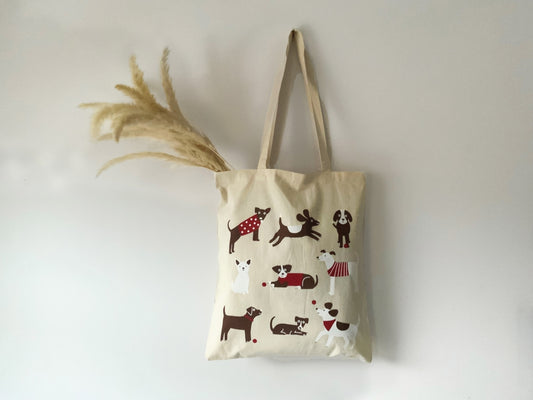 Playful dogs cotton bag