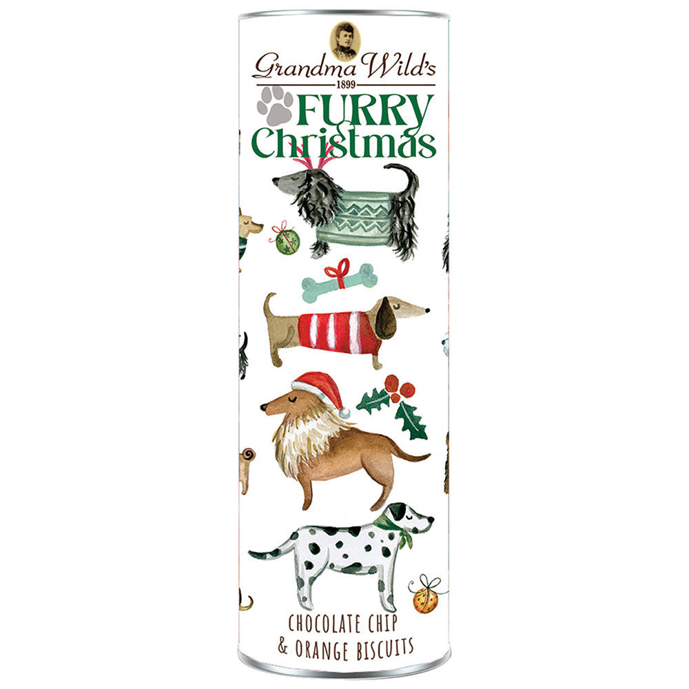 Furry dogs christmas biscuit tube