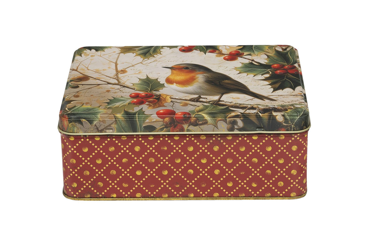 Christmas robin biscuit tin