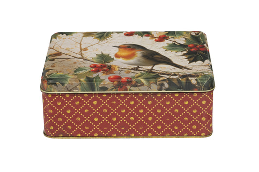 Christmas robin biscuit tin
