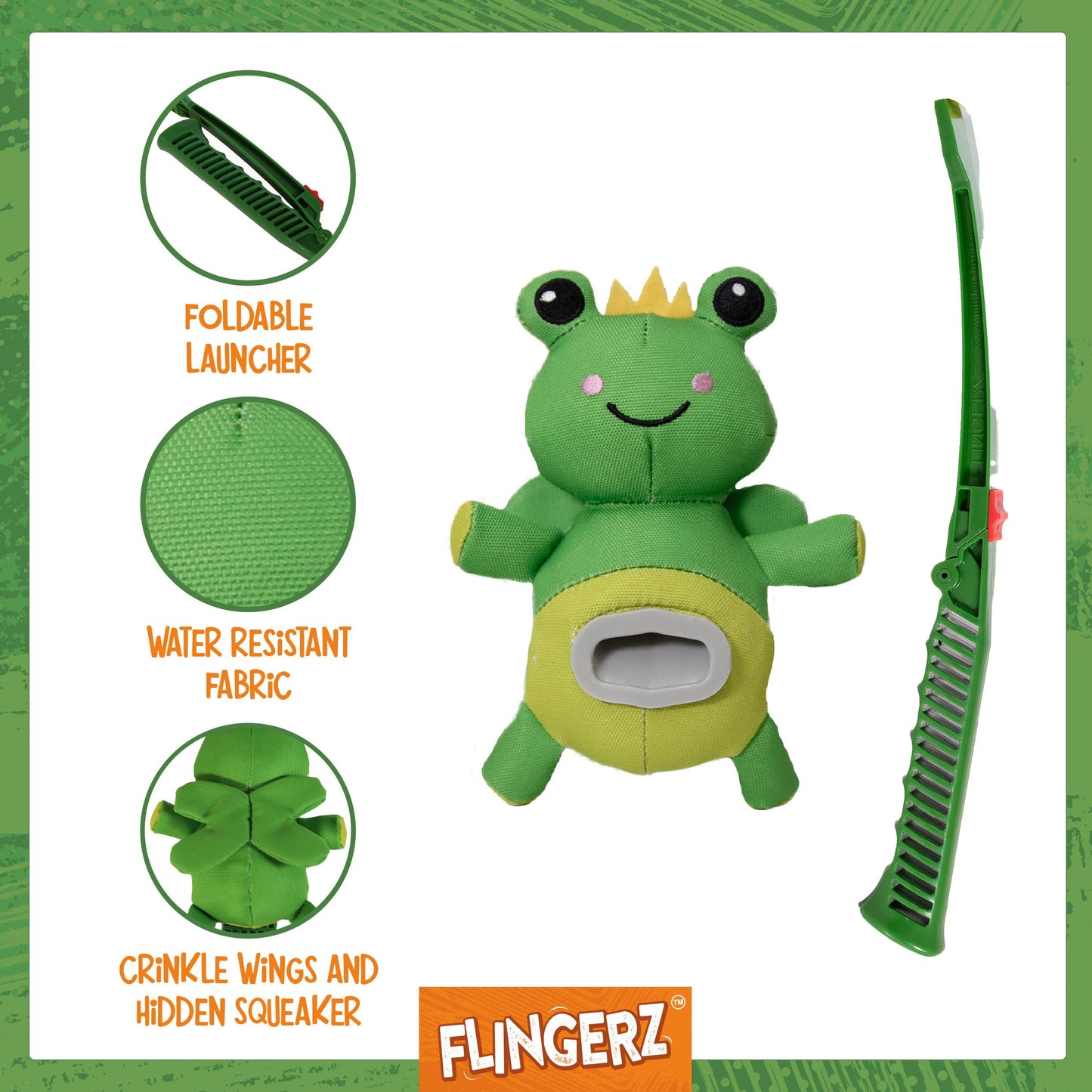 Frog Flingerz dog toy