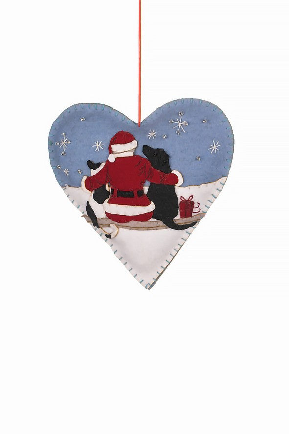 Santa hugging dogs heart decoration