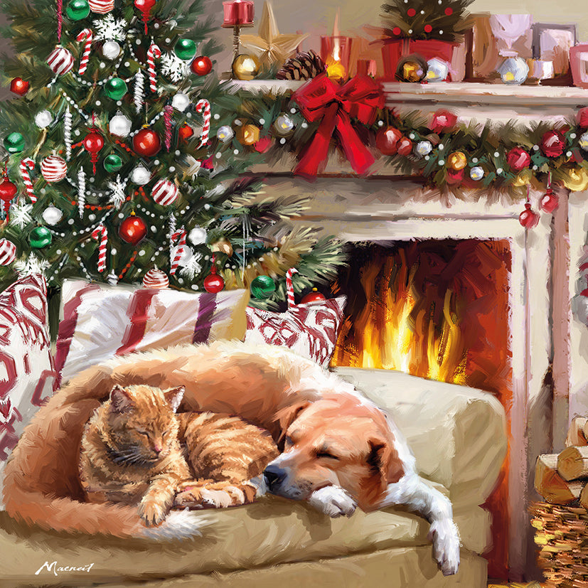 Fireside cuddles Christmas cards