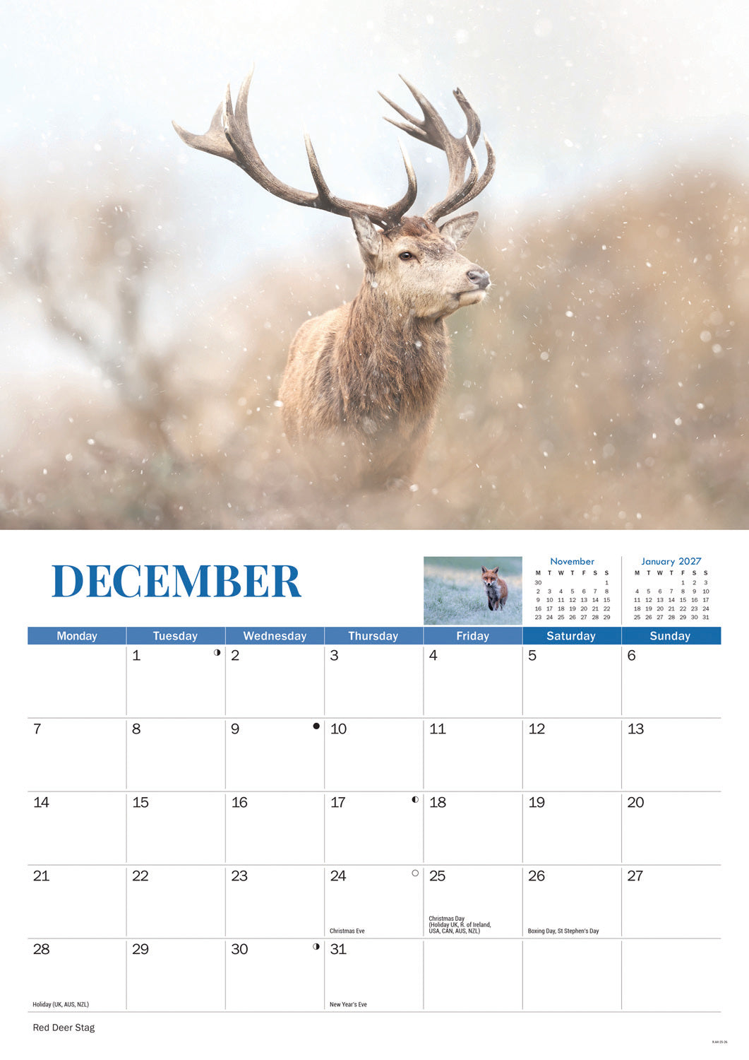 Wildlife of Britain A4 calendar 2026