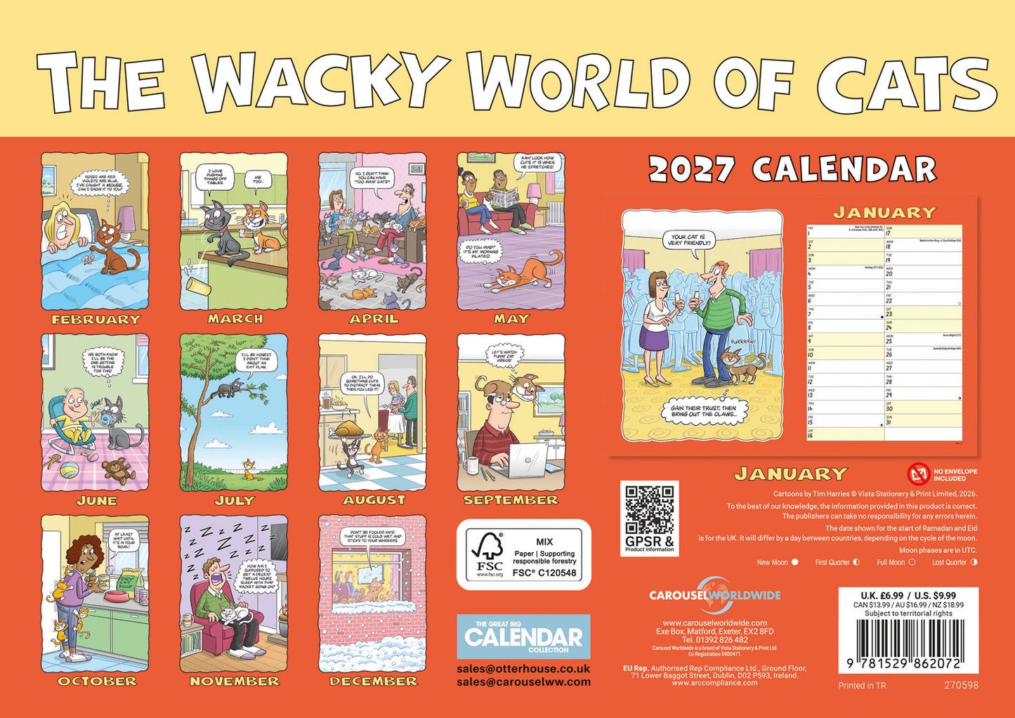 Wacky world of cats A4 calendar 2027