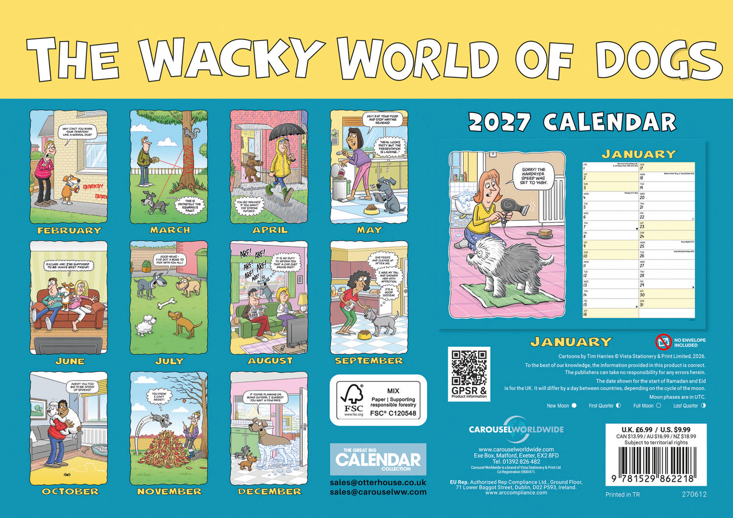 Wacky world of dogs A4 calendar 2027