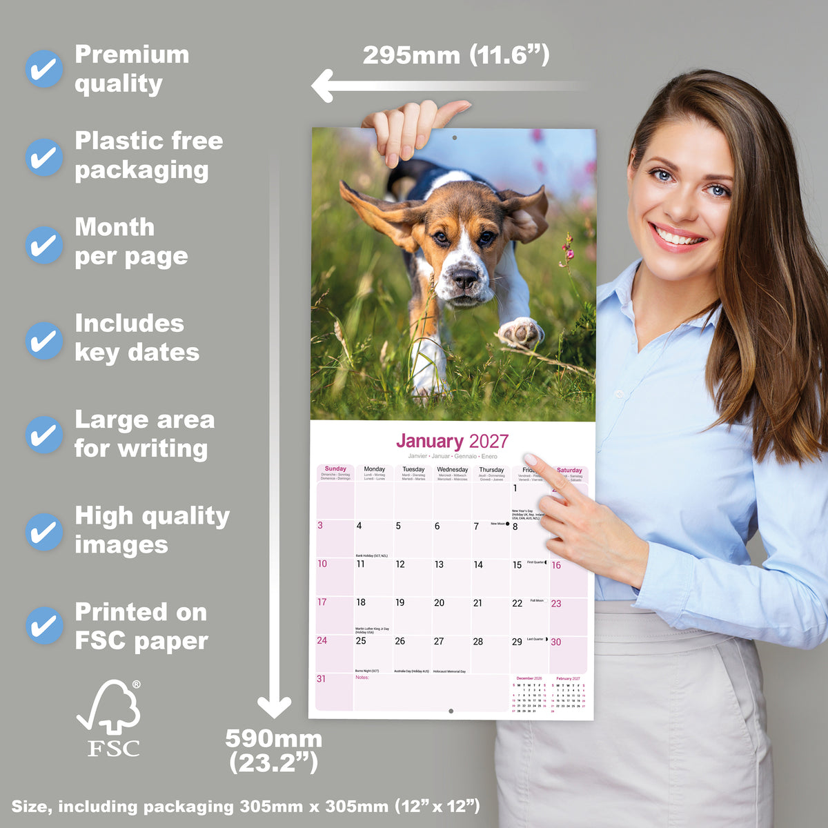 Beagle wall calendar 2027