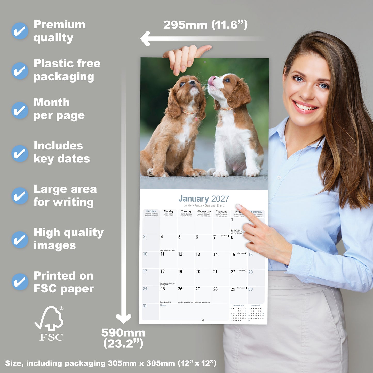 Cavalier King Charles Spaniel wall calendar 2027