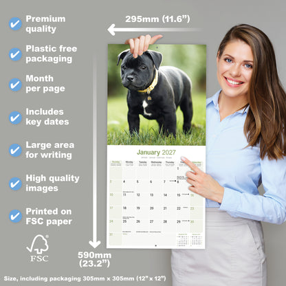 Staffordshire Bull Terrier wall calendar 2027