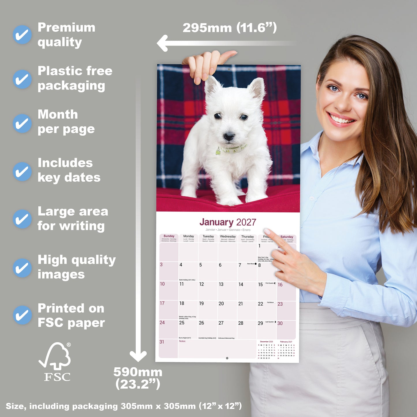 West Highland White Terrier wall calendar 2027