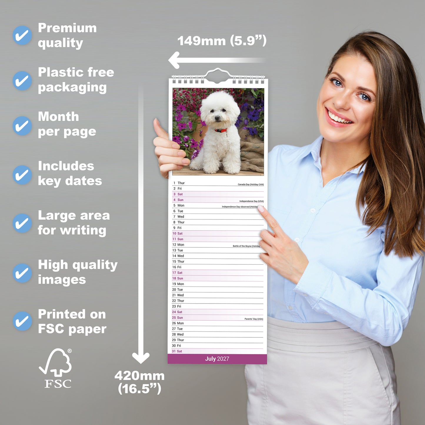 Bichon Frisé slim calendar 2027