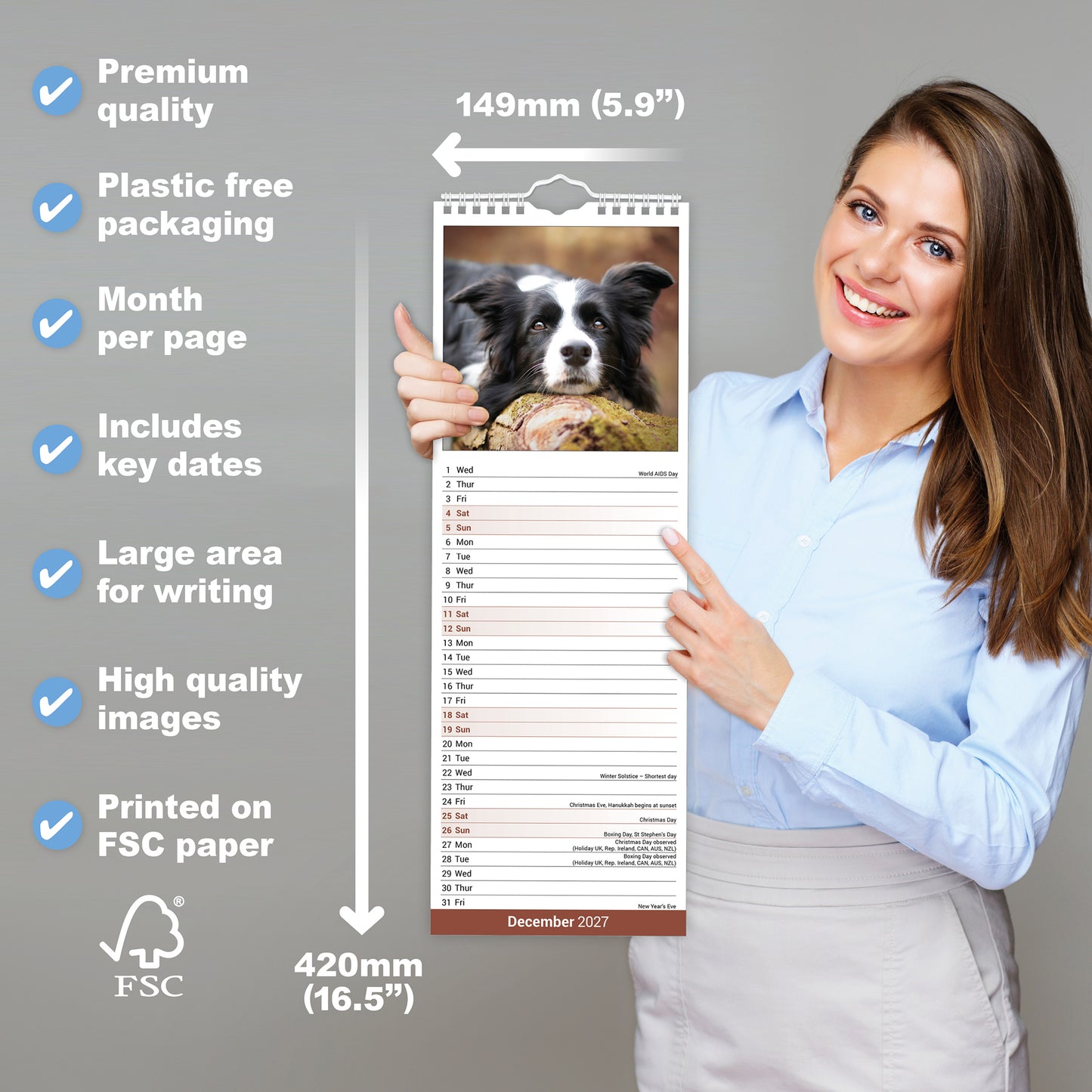 Border Collie slim calendar 2027