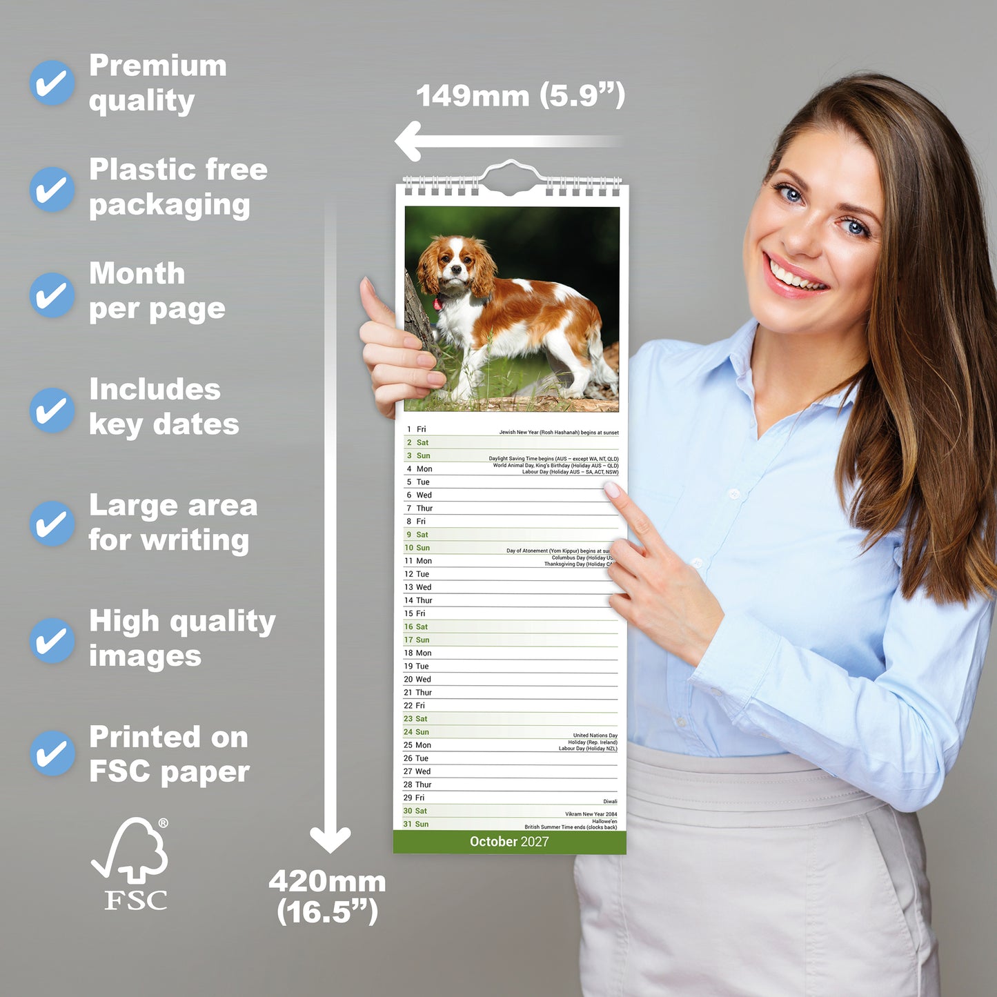 Cavalier King Charles Spaniel slim calendar 2027