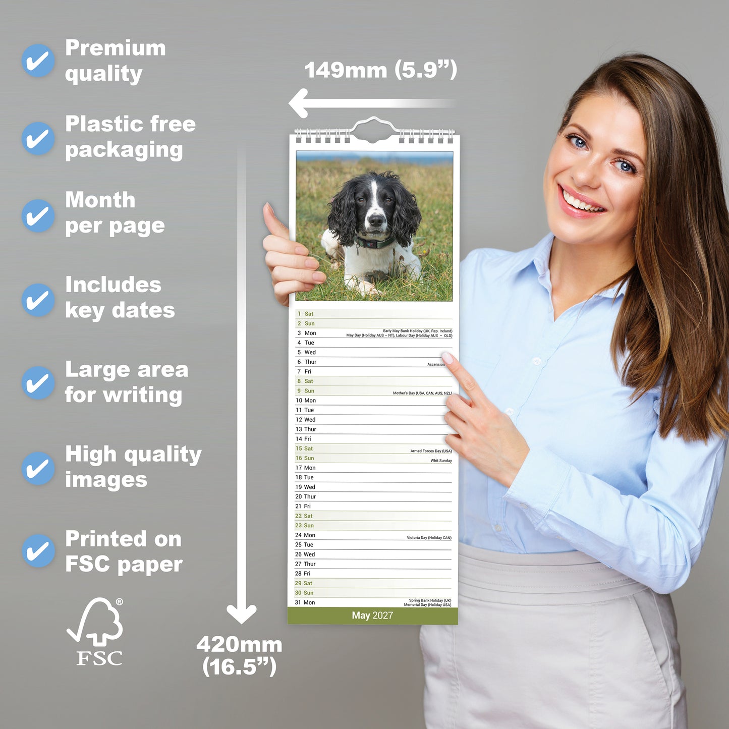 English Springer Spaniel slim calendar 2027