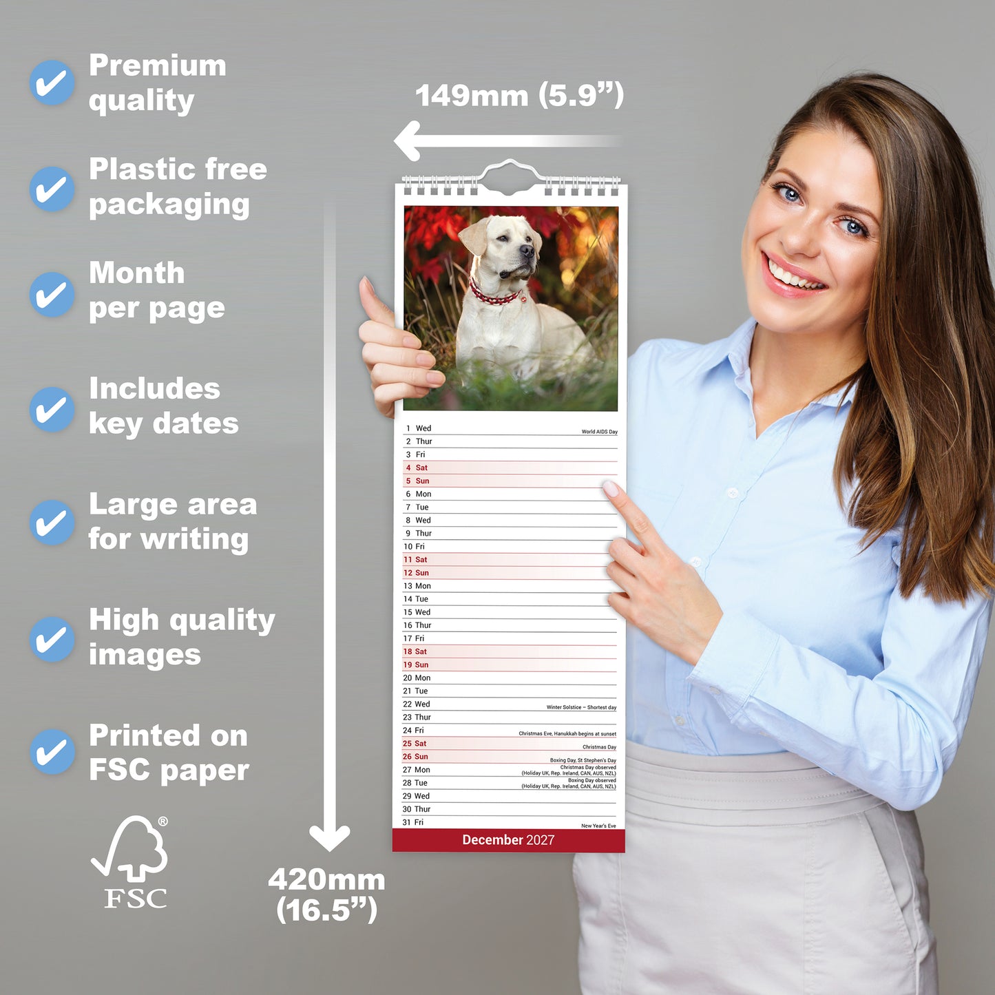 Yellow Labrador Retriever slim calendar 2027