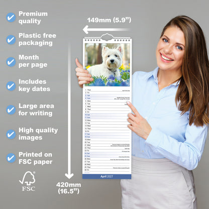 West Highland White Terrier slim calendar 2027