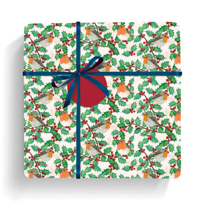 Holly, berries and robins wrap and tags