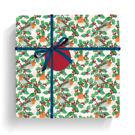 Holly, berries and robins wrap and tags