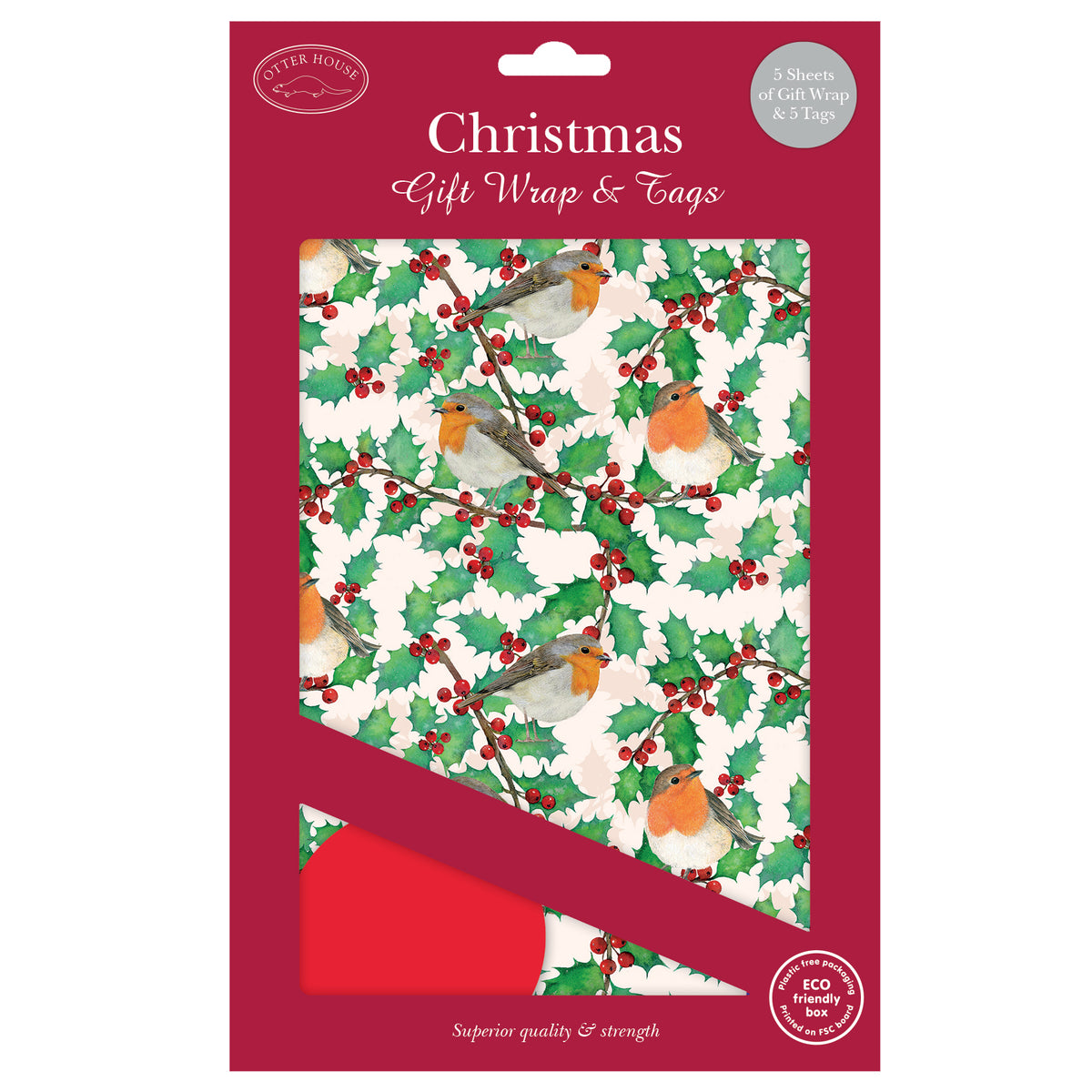 Holly, berries and robins wrap and tags