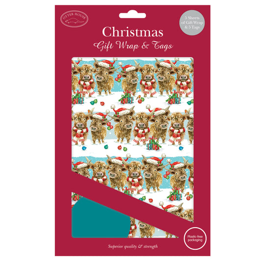 Festive highland friends wrap and tags