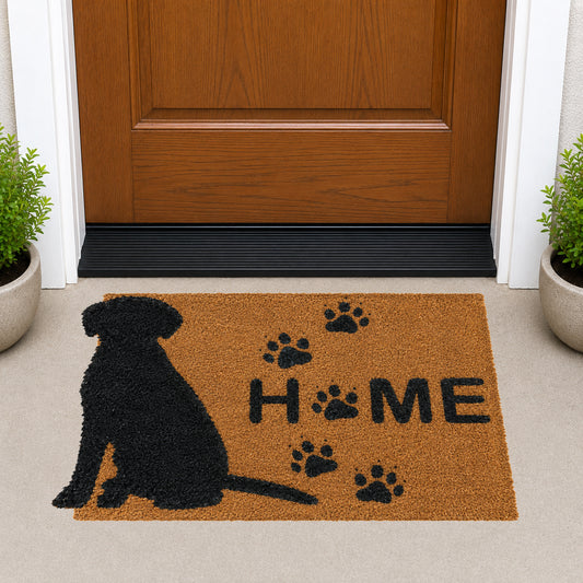 Dog silhouette shaped coir door mat