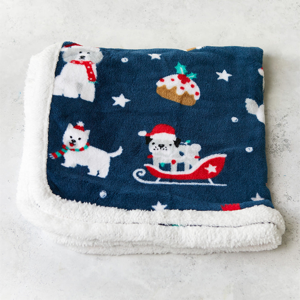 Festive sherpa fleece pet blanket