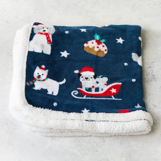 Festive sherpa fleece pet blanket