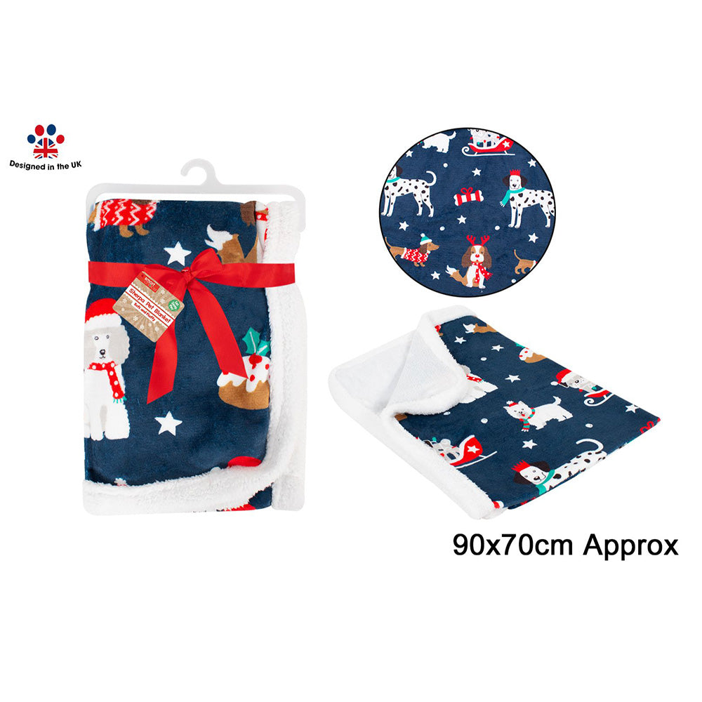 Festive sherpa fleece pet blanket