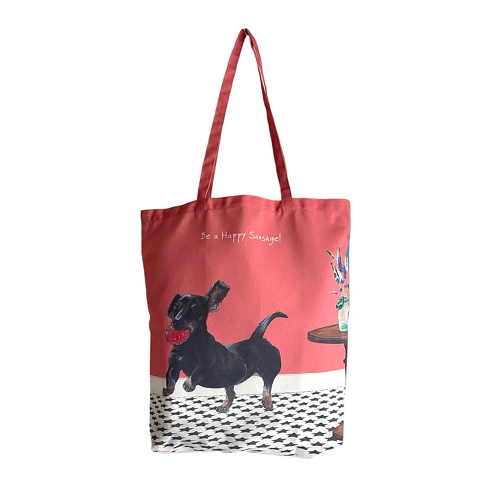 Happy sausage packable tote bag