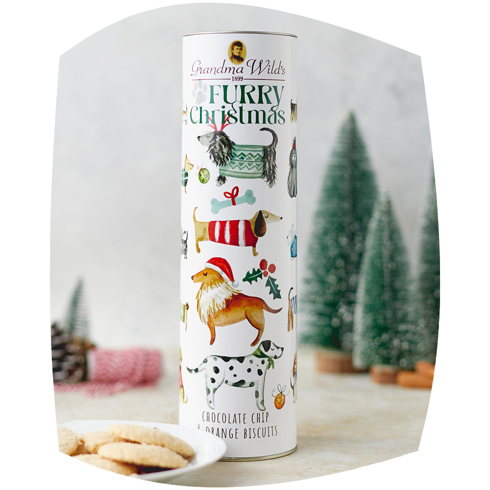 Furry dogs christmas biscuit tube