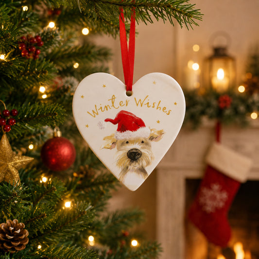 Winter wishes ceramic heart plaque