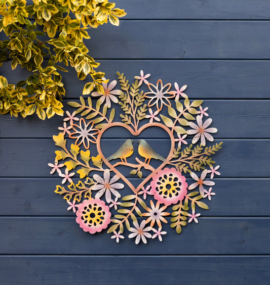 Floral love birds garden plaque