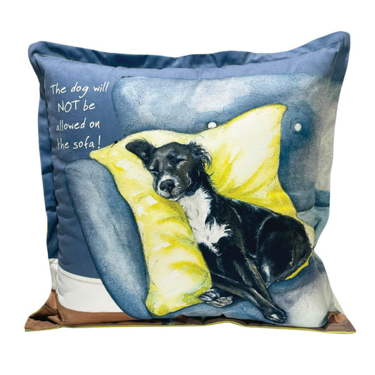 The dog and sofa cushion