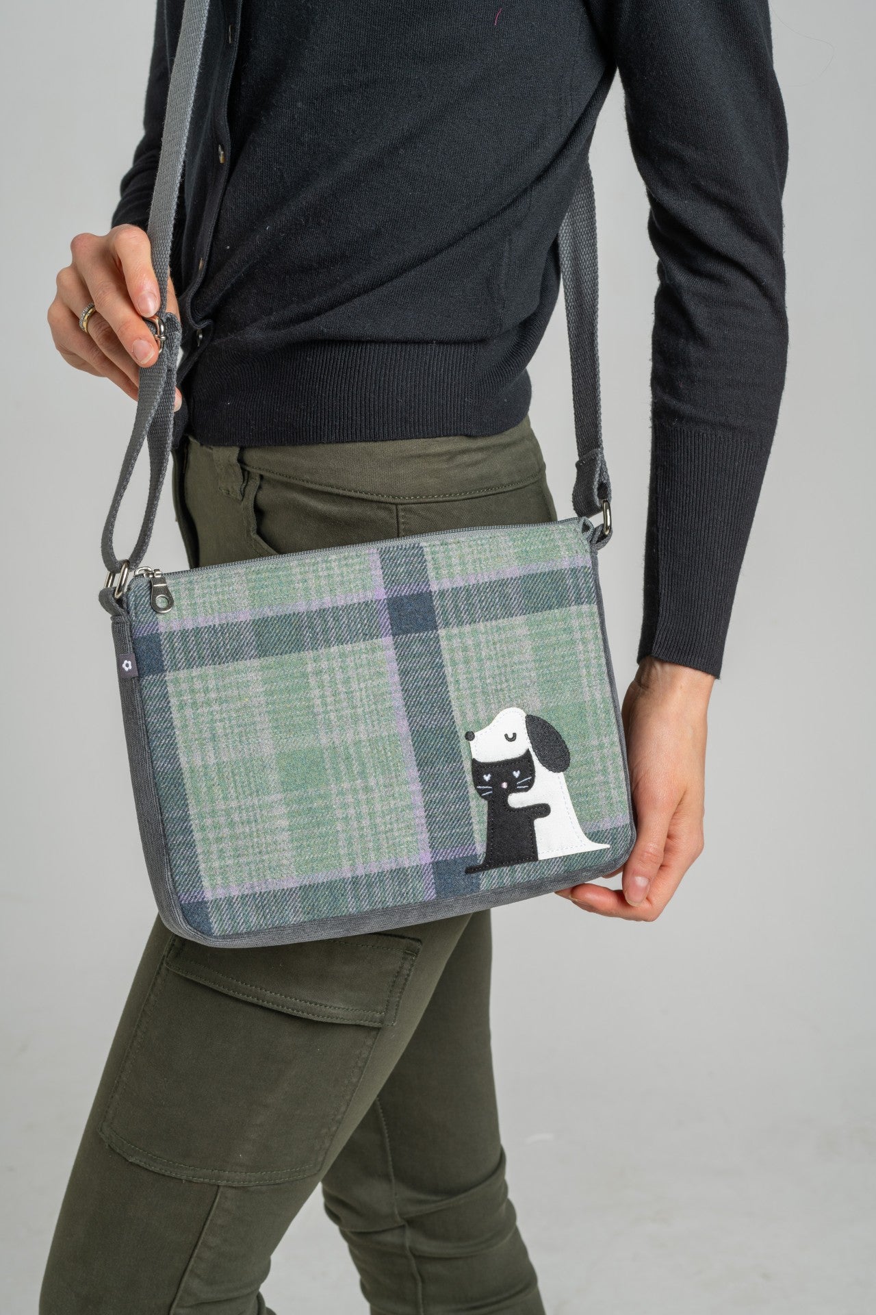 Tweed messenger bag -  furry friends