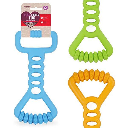 Tough rubber tug dog toy