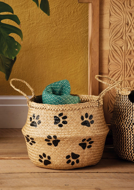 Paw print seagrass basket