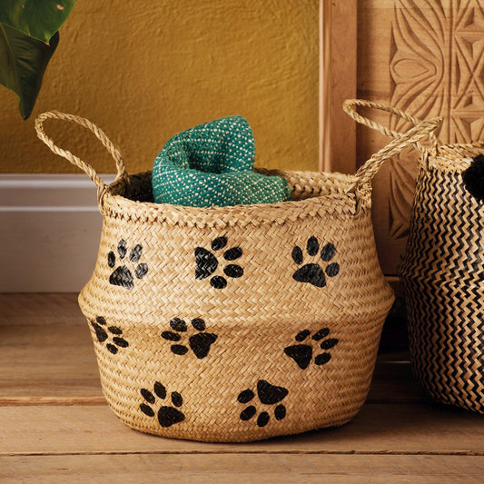 Paw print seagrass basket